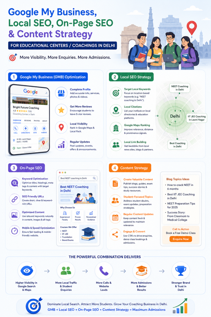 steps to rank on google for coaching and educational centers in delhi